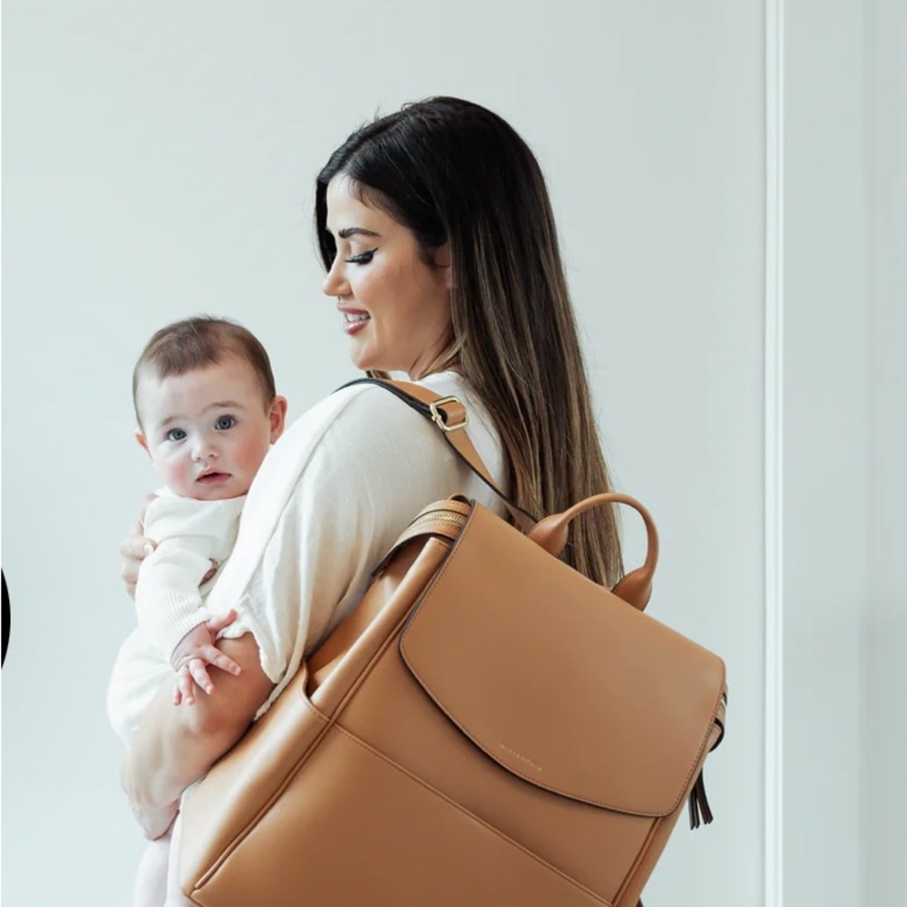 Mia + Sophia Tan Leather Backpack Diaperbag